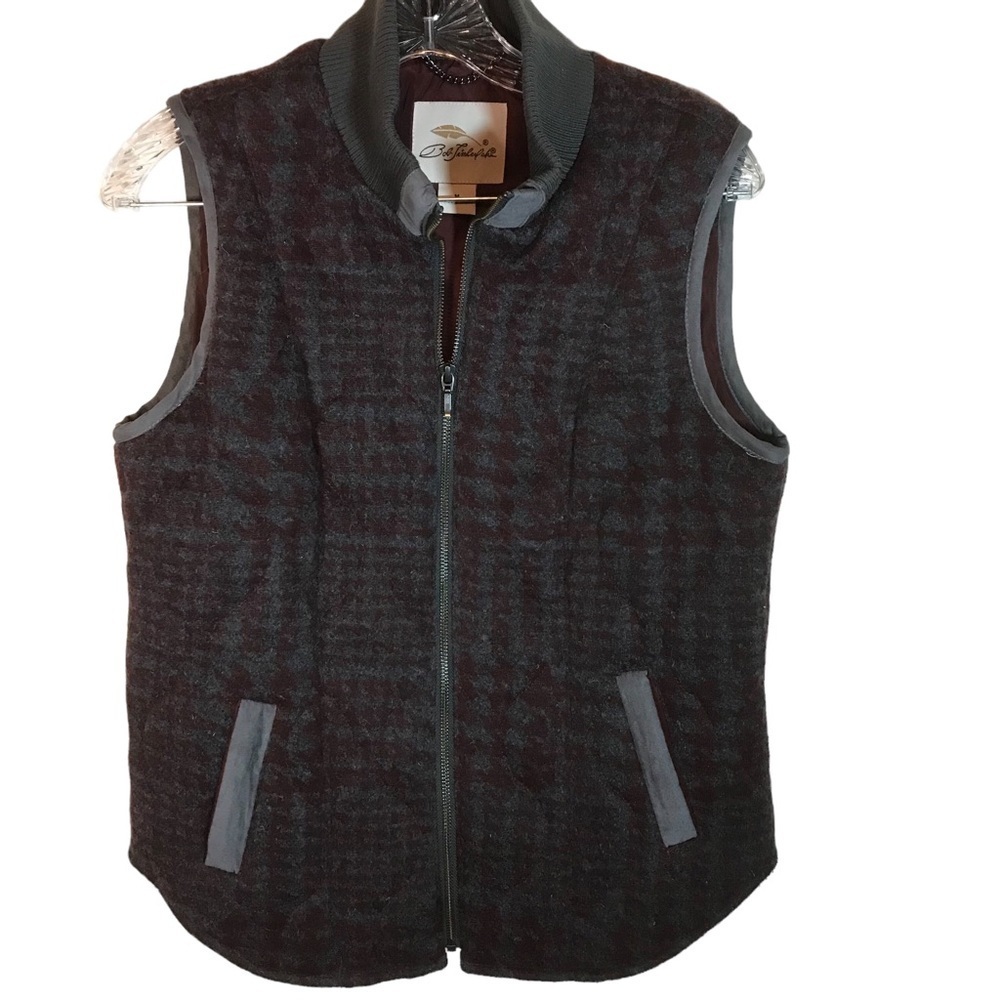 Bob timberlake wool blend vest women M burgundy gray faux pockets lined